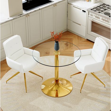 Esstisch Set rund 85 cm mit 2 Drehstühlen Glas Metall OKMYHOME (1/5)