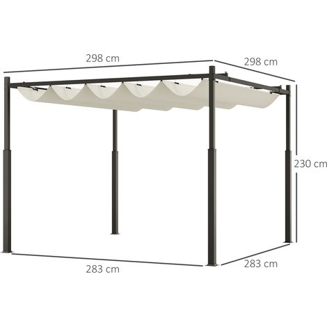 Pergola gazebo 3x3 m toit métal réglable autoportant UV30+,blanc crème pour patio terrasse et jardin.