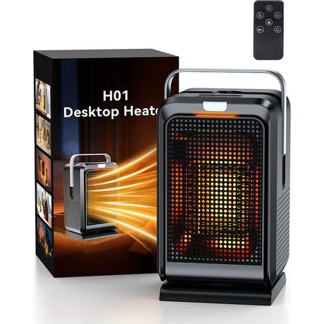 Chauffage électrique, 1000 W, élément chauffant en céramique PTC, protection contre la surchauffe et le basculement, oscillation à 90°, pour chambre, bureau, maison, chauffage d'appoint portable, noir (1/5)