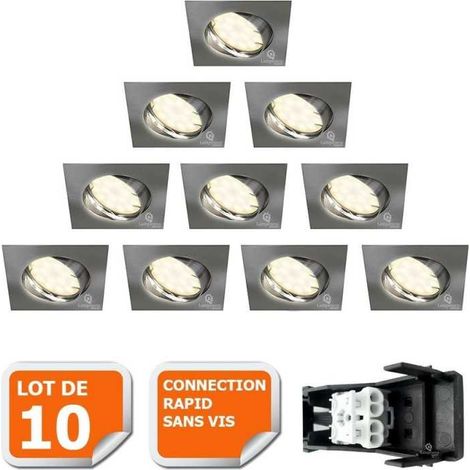 Lampesecoenergie – Lot de 10 spots encastrables orientables LED GU10 230V – Alu brossé – Équivalence 50W halogène – Blanc neutre 4000K – 460LM (1/5)