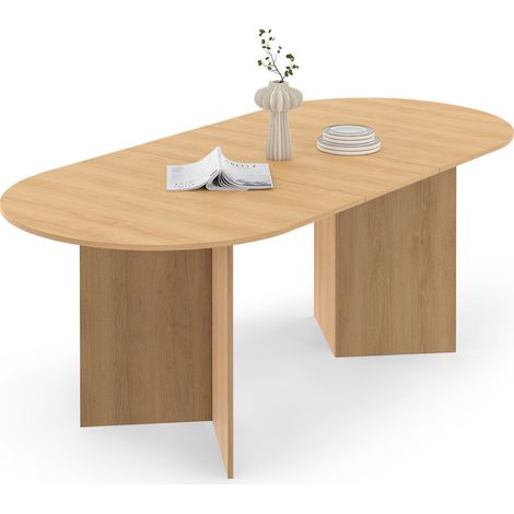 Idmarket – Table à manger extensible ovale 6-10 personnes – Longueur 160-200 cm – Bois façon hêtre – Design moderne et convivial