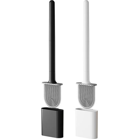 Toilet Brush with Holder, Flexible TPR Toilet Brush, No Drilling – Wall-Mounted or Freestanding (Black & White) (1/5)