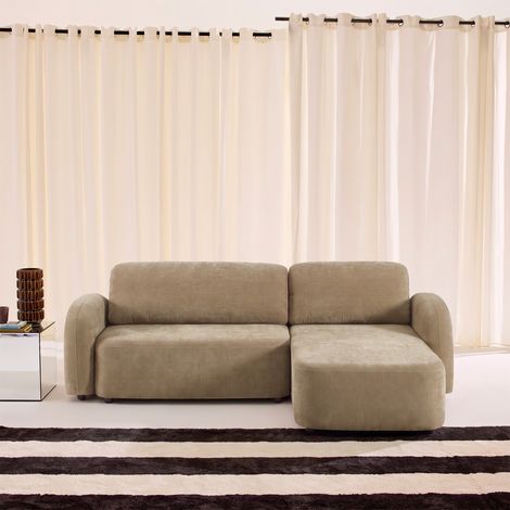 Canapé d'angle réversible convertible 3 places tissu avec coffre - Nouma Tissu Taupe (1/5)