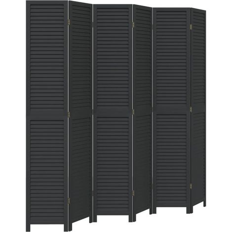 Divisorio Ambienti Divider per stanze Paravento 6 Pannelli Nero Legno Massello di Paulownia (1/4)
