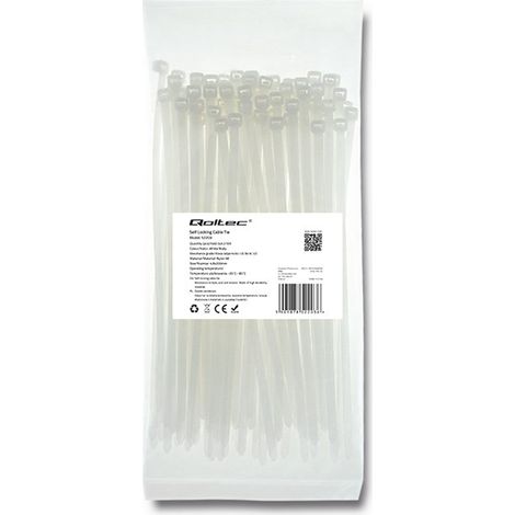 Bridas Qoltec  4,8 x 200 mm  100 unidades  Nailon 66  UV  Blanco (1/5)