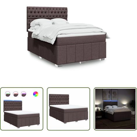 vidaXL LED-Beleuchtung - Boxspringbett mit Matratze Dunkelbraun 140x200 cm Stoff (1/5)