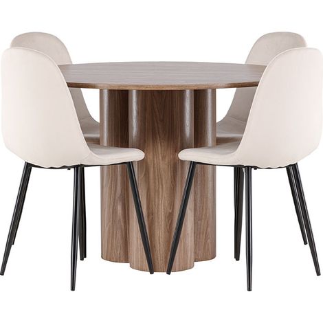 Olivia Essgruppe Tisch Ø110cm und 4 Velours Stühle braun.