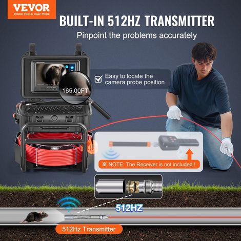 Caméra Inspection Canalisation 50 m Endoscope Drain Autonivellement, avec Écran 9'', Émetteur 512 Hz, Compteur de Distance, Étanche… (1/5)