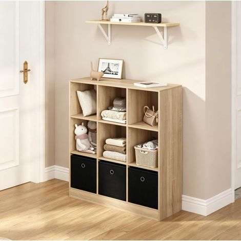 Libreria 80x30x86.5 cm nero e rovere chiaro in legno ingegnerizzato con 3 cassetti in tessuto (1/4)