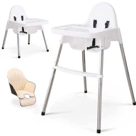 Chaise haute bébé 2-en-1, Coussin amovible, Repose-pieds et Tablette réglables, Chaise enfant 6 mois - 3 ans (1/5)