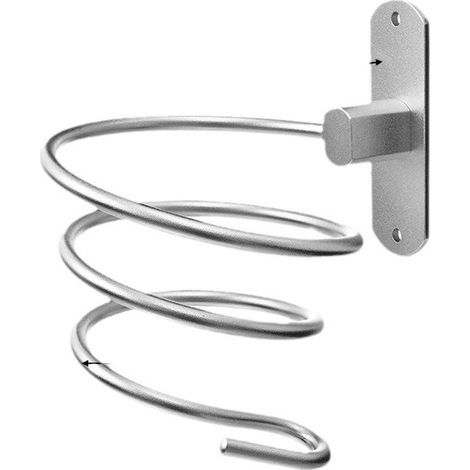 Supporto per asciugacapelli senza foratura, color argento, in alluminio spaziale, mensola portaoggetti per asciugacapelli da bagno e toilette. (1/5)