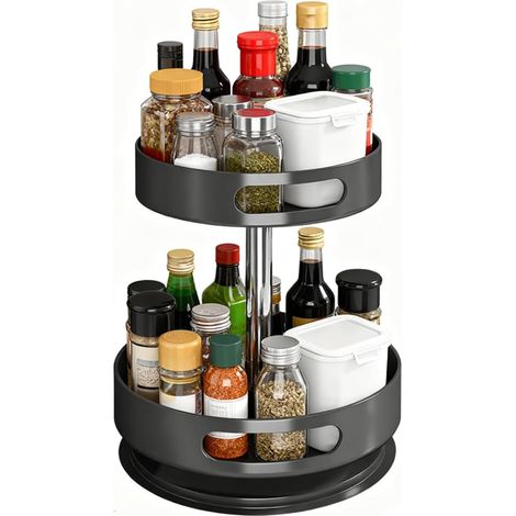 Étagère à Épices Rotative à 2 Niveaux, Rangement Épices Rotative en Métal pour Placards, Étagère Plateau Tournant Epices pour Cuisine, Organiseur pour Cosmétiques et Salle de Bain (1/5)