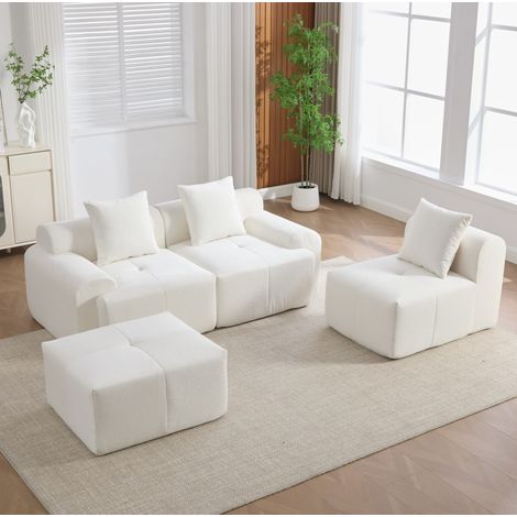 FloraGrace canapé d angle modulable, beige, tissu, mousse à mémoire de forme, sans montage, 2 colis (1/5)