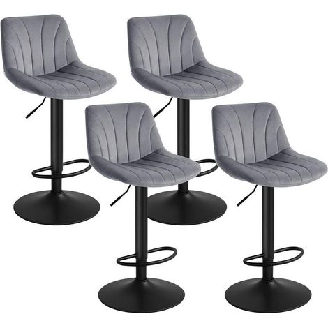 Lot de 4 tabourets de bar hauteur réglable 46,5 x 43 x 88-108 cm assise ergonomique style moderne en velours gris ardoise (1/2)