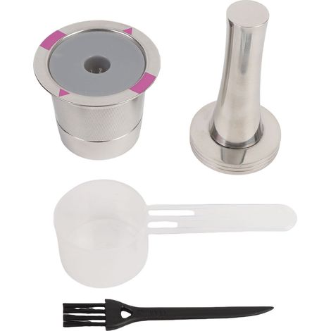 Capsule de café réutilisable en acier inoxydable, dosette filtre rechargeable avec tampe, brosse et cuillère, pour machines (1/5)