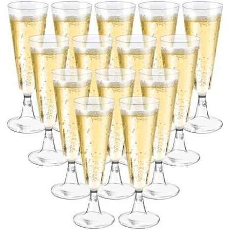 50 Pièces Flûtes à Champagne Transparent, Verres à Champagne en Plastique Élégantes Reutilisables, 160ml Gobelet Verre à Bière Vin Cocktail pour Fêtes, Mariages, Noël (1/5)