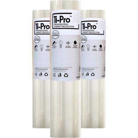 TI-Pro Clear Self-Adhesive Carpet Protector Film Roll 600mm x 100m - DIY Heavy Duty Waterproof Floor Protection, 3 Pack