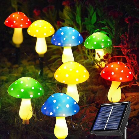 Lot de 8 guirlandes lumineuses solaires en forme de champignon pour la décoration de jardin, 8 modes d'éclairage étanches pour l'extérieur, guirlandes lumineuses solaires LED multicolores en forme de (1/5)
