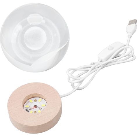 de nuit Saturne 3D en cristal veilleuse LED en bois sculpté
