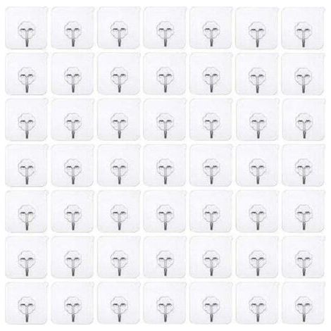 50 pièces crochets adhésifs sans perçage Crochet sans perçage auto-adhésif, crochet mural transparent, crochet adhésif transparent crochet de porte patère étanche idéal pour cuisine salle de bain mur (1/5)