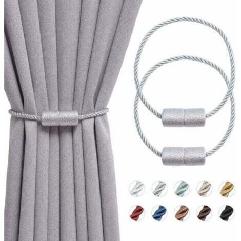 Set of 2 handmade 40.6 cm magnetic curtain tiebacks made of side rope, practical and decorative for home and office window curtains (grey)