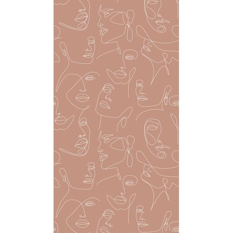 papier peint panoramique visages Line Art terracotta et blanc  - ESTAhome (1/5)