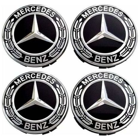 Lot de 4 capuchons de roue centrale 75mm – Plastique ABS et aluminium – Remplacement pour Mercedes Benz – Installation facile (1/5)