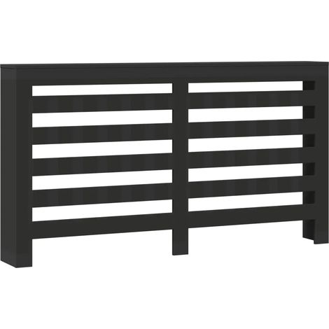 Cache-radiateur moderne pratique design à lattes 175 x 20 x 82 cm en bois d'ingénierie noir (1/5)