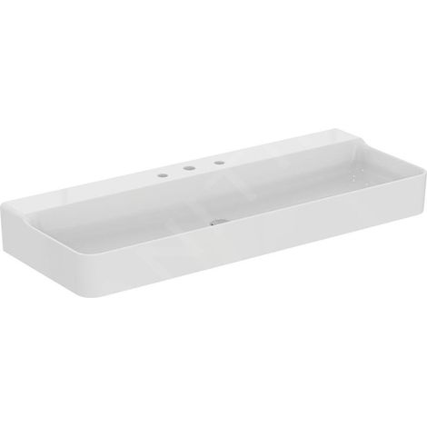 Conca lavabo, 3 hl., sans trop-plein, 1200x450x145mm, poli, blanc (1/4)