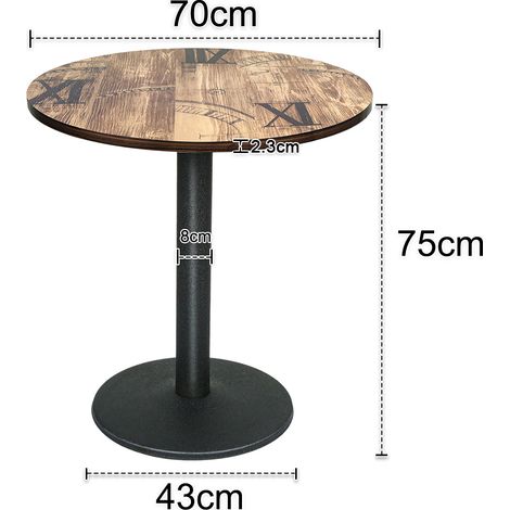 Table Salle à Manger Ronde Vintage 2-4 Personnes, Table de Bar Ronde de bistrot de Bar, Pied en acier - Model A01(70x70x75cm) (1/5)