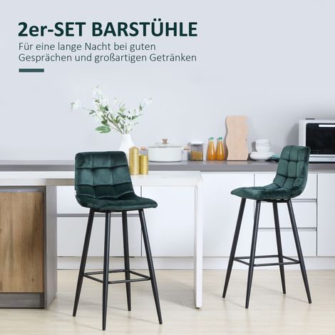 Lot de 2 tabourets de bar modernes, assise rembourrée, piètement en métal, 42 x 55 x 103 cm, vert (1/4)