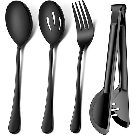 MINKUROW Utensilios Para Servir De Acero Inoxidable Cuchara Grande Para Servir 9.45 Pulgadas Pinzas De Metal 9 Pulgadas Tenedores Para Servir 8.7 Pulgadas Cuchara Ranurada 8.7 Pulgadas Cucharas Para S (1/5)