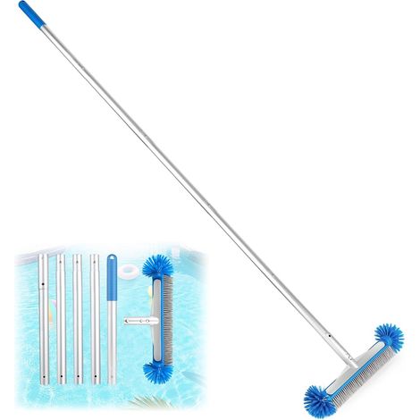 1 - Brosse Piscine Ronde - Tête Hémisphérique - Nettoyage Murs et Carrelage - Poils Souples sans Rayures - Pour Piscines Salles de Bains Jardins - Bleu - 43cm (1/5)