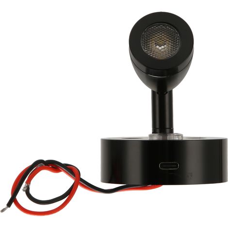 Lampe de lecture intérieure pour camping-car avec variateur et port de chargement USB, compatible avec les caravanes, les cabines et les remorques (12-24 V CC, RV235, tricolore noir). (1/5)