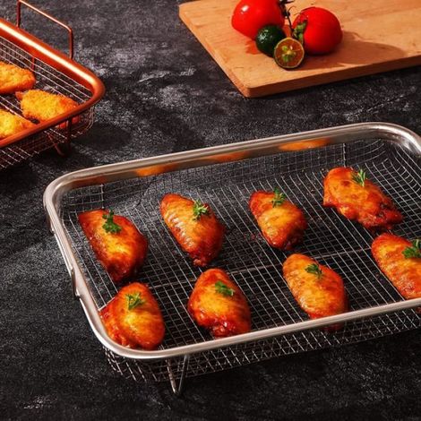 Paniers de friteuse à air - Acier inoxydable - 11,8 x 8,8 x 3 - Ensemble de 2 - Antiadhésif - Durable (1/4)