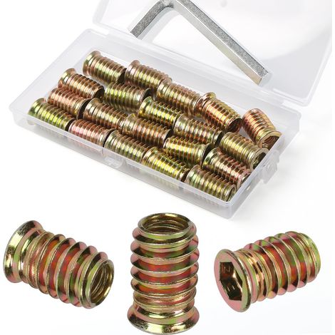 Insert Fileté Bois M10 x 20mm, 20 Pièces Douille Filetée Visser Inserts Écrous à Zinc, Insert D'écrou Borgne Metal Ecrou Hexagonal, Intérieur Manchons a Visse Vis Tête, pour Meubles en Bois (1/5)