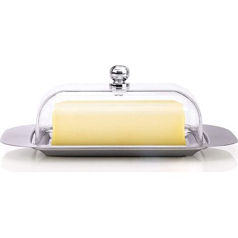 Burriera in acciaio inox con coperchio e manico, contenitore per burro e formaggio in stile europeo. (1/5)