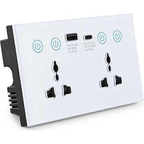 Tuya ZigBee smarte Steckdose, weiß, mit USB- und Typ-C-Anschlüssen und EU/US-Universalstecker (Smart Life) (1/5)