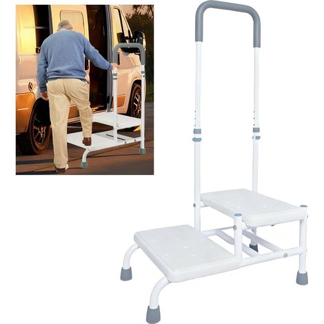 Marchepied avec poignée pour seniors, 2 niveaux, réglable et antidérapant, supportant jusqu'à 135 kg, idéal pour la sécurité des personnes âgées, des personnes handicapées et des enfants, utilisable d