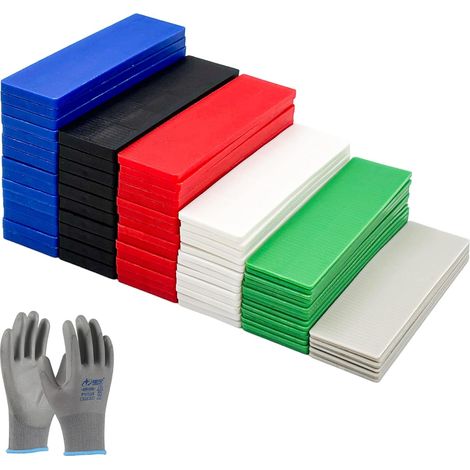 Cales d'écartement en plastique lot de 85 - 100x28 mm épaisseur 1 à 6 mm - Entretoises robustes antidérapantes pour pose stratifié carrelage et vitrage travaux rénovation (1/5)