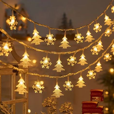 Guirlande Lumineuse Soavoa 12M 100 LED Flocon Arbre Solaire Étanche Chaud Blanc Décoration Extérieure Jardin Noël Ambiance (1/4)