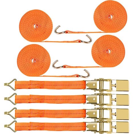 4x Spanngurte mit Ratsche 25mm x 5m, 800kg Tragkraft, Haken, Ladungssicherung