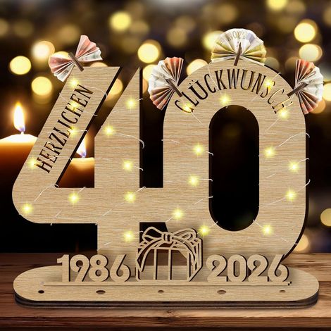 2025 40 anniversaire panneau en bois avec livre d'or LED, cadeau d'anniversaire, pour hommes et femmes, décoration d'anniversaire, 40 anniversaire, homme, cadeau personnalisé (1/5)