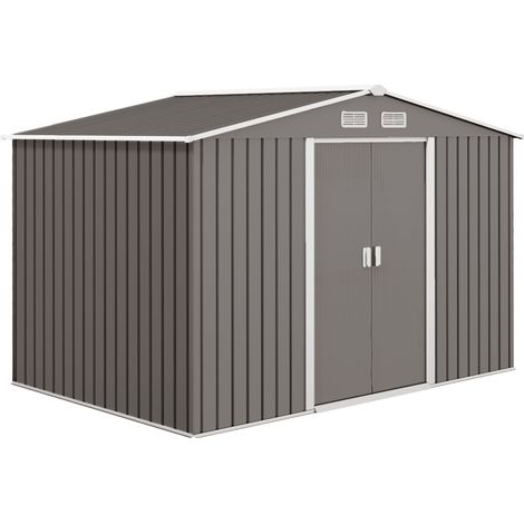 Abri de jardin en métal gris 277 x 195 x 192 cm avec fondation, 2 portes coulissantes et aérations, pour rangement des outils idéal pour votre jardin – CHICFURN (1/5)