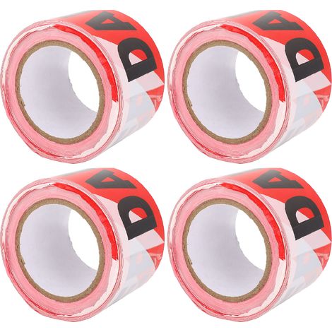 Rouleau de 4 rouleaux de ruban de signalisation non adhésif, fond rouge et blanc, inscription noire, ruban de signalisation PE imperméable, ruban de balisage de danger pour zones de chantier à risque (1/5)