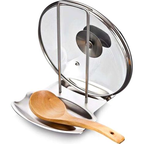 Repose-cuillère pratique et support pour couvercle de casserole, support pour ustensiles, support pour couvercle de casserole en acier inoxydable, support pour couvercle de casserole, support pour cui (1/5)