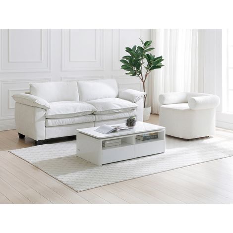 Table basse 2 tiroirs et 2 niches avec LEDs - Blanc - SYLPIA (1/4)