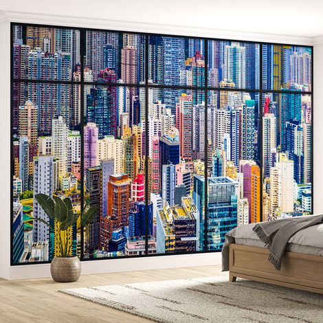 Papier peint panoramique Trompe l'oeil Verrière - Buildings colorés - 130 cm x 82 cm (1/5)