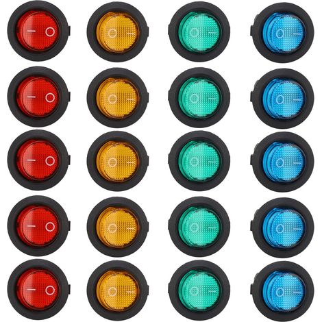20 Stück LED-Wippschalter, rund, 3-polig, 2-stufig, 20 mm, für Auto-LED-Beleuchtung, Ein/Aus-Kippschalter, 12 V (1/5)
