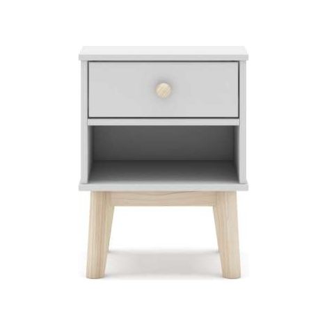 Mesita de noche para dormitorio Dylan 1 cajón acabado blanco/cera blanca, 40cm(ancho) 53.1cm(alto) 35cm (fondo) (1/4)